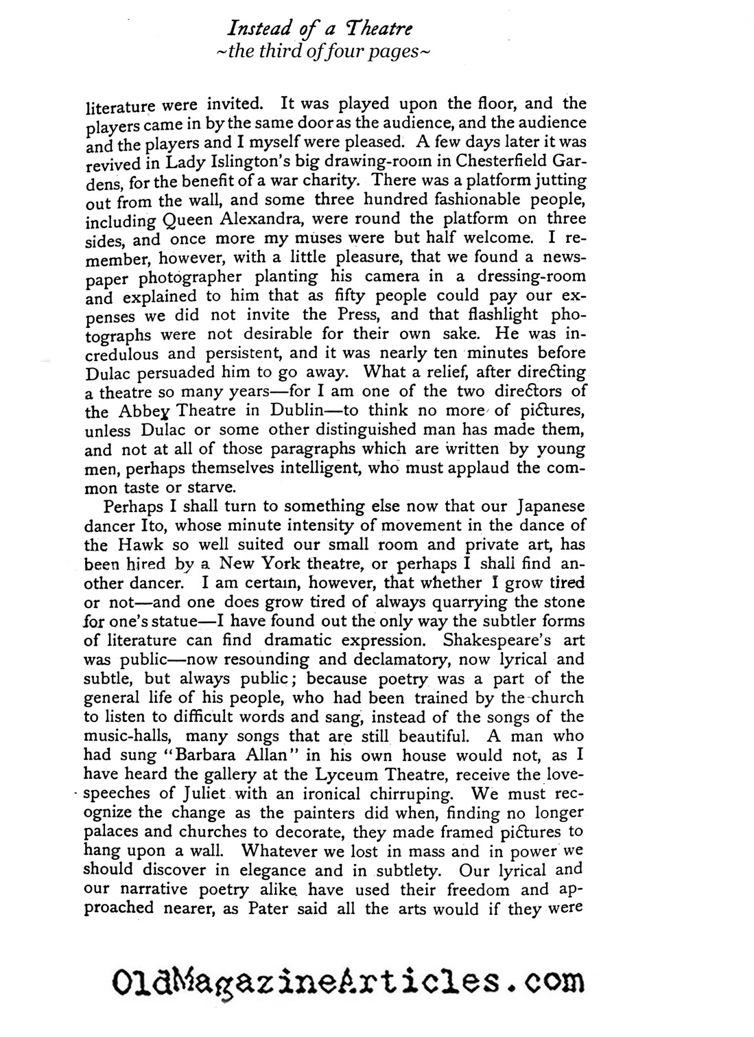 W.B. Yeats  Gripes About the Theater-Going Bourgeoisie <BR>(Theatre Arts Magazine, 1919)